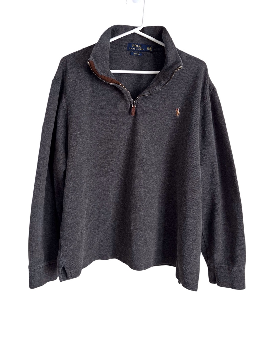 Polo Ralph Lauren Men’s Grey Quarter Zip Pullover Estate Rib Cotton Preppy Sz XL